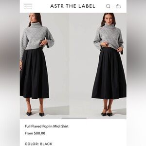 Astr Black Poplin Midi Skirt